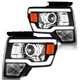 Pair Headlights LED DRL For 2009-2014 Ford F-150 F150 Pickup Black, w/o Bulbs