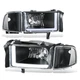 For 1994-2002 Dodge Ram 1500 2500 3500 Black/Clear Headlights L-Pattern LED