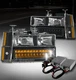88-93 CHEVY/GMC C/K CRYSTAL HEADLIGHT LAMP BLACK W/LED BUMPER+CORNER+50W 6K HID