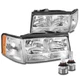For 97 98 99 Cadillac DeVille Replacement Headlights Headlamps Chrome w/LED Bulb