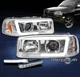 FOR 2000-2006 GMC SIERRA YUKON DENALI LED TUBE CHROME PROJECTOR HEADLIGHTS W/DRL