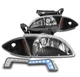 FOR 00 01 02 CHEVY CAVALIER BLACK HEADLIGHT HEADLAMP LAMP W/BUMPER BLUE LED DRL FOR 00 01 02 CHEVY CAVALIER BLACK HEADLIGHT HEADLAMP LAMP W/BUMPER BLUE LED DRL