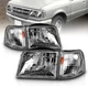 For 1993-1997 Ford Ranger Chrome Housing Headlights+Corner Turn Signal Lamps Set