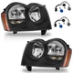 WEELMOTO Pair Headlights For 2005-2007 Jeep Grand Cherokee 4-Door Black Lamps