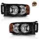 WEELMOTO Pair Headlights For 2002-2005 Dodge Ram 1500 2500 3500 Black w/o bulbs
