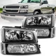 For 2003-2006 Chevy Silverado Avalanche Black Headlights Bumper Lamps 03-06