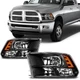 For 2009-2018 Dodge Ram 1500 2500 3500 Black Amber Headlights Assembly Pair Set