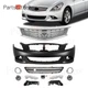 Complete Front Bumper Cover Chrome Grille Set For 2010-2015 INFINITI G25 G37 Q40