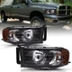 For 2002-2005 Dodge Ram 1500-3500 Halogen Black/Amber Headlights Assembly Pair