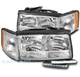 FOR 97-99 CADILLAC DEVILLAC CHROME REPLACEMENT HEADLIGHT LAMP +LED DRL KIT LH+RH