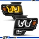 Fit 09-14 Ford F150 Truck Dual Switchback LED Bar Black Projector Headlights Set