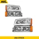 Headlight Assembly Fits 2003-2007 Chevy Silverado Halogen Chrome/Amber W/Bulbs