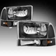 For 99-04 Ford Super Duty F250/350/450/550 Black Headlight Headlamp 4PCS