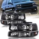 Black Headlights Bumper Lamps For 1999-2002 Chevy Silverado/00-06 Tahoe Suburban