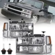 For 1994-1998 Chevy C10 C/K Tahoe Chrome Amber Bumper Lamps Headlights W/Bulbs