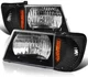 Black Fit 1992-2007 Ford Econoline E150 E250 Headlights+Corner Parking Signal