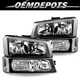 For 2003-2006 Chevy Silverado Avalanche Black Headlights Bumper Lamps 03-06