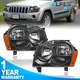 Pair Black Headlights Headlamps Assembly For 2005-2007 Jeep Grand Cherokee