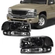 Pair Headlights +Bumper Lamp For 1999-2006 GMC Sierra Yukon 1500 Black Housing