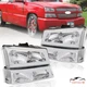 Set LED DRL Chrome Headlights & Bumper Lamps For 03-07 Chevy Silverado Avalanche