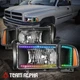 Fits 1994-2002 Dodge Ram 1500 2500 3500 Exc Sport Black/Amber RGB LED Headlights
