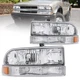 Pair Chrome Headlight Assembly w/ Amber Corner For 98-04 Chevy S10 Pickup Blazer