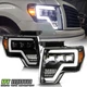 2009-2014 Ford F150 Pickup Black LED Tube w/3 LED Projector Headlights Headlamps