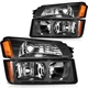 For 2002-2006 Chevy Avalanche Headlights Assembly+Bumper Black Housing Lamp Pair