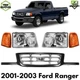 Front Grille Assembly Chrome & Black & Headlights Kit For 2001-2003 Ford Ranger
