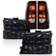 Fit For 2003-2006 Chevy Silverado Smoke Lens Headlights+Black Tail Lights New