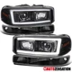 Fit 1999-2006 GMC Sierra Yukon Black LED Tube Projector Headlights+Bumper Lamps