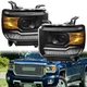 For 2014-2018 GMC Sierra 1500 Headlight Halogen Headlamp w/ LED DRL Black LH RH