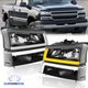 Black Headlight Sequential LED DRL For 2003-2007 Chevy Silverado Avalanche New