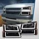 [LED DRL] For 03-07 Chevy Silverado Avalanche Headlight Bumper Lamps Black/Clear