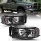 For 2002-2005 Dodge Ram 1500 2500 3500 Black Halogen Headlights Assembly Pair 