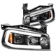 For 06 07 08 09 10 Dodge Charger LED Tube Projector Headlight Headlamp Black L+R