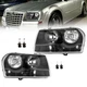 Pair Black Halogen Headlights Assembly for 2005-2010 Chrysler 300 L+R With Bulbs