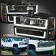 Fits 1988-1993 Chevy C/K GMC Sierra Tahoe LED Tube Headlights+Bumper+Corner Lamp