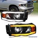 Pair Headlights LED Tube Black Housing Fits 2002-2005 Dodge Ram 1500 2500 3500