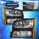 For 03-06 Chevy Silverado Black Amber Corner Head Lights + Signal Bumper Lamps