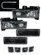 Black Headlights w/ C-Bar + LED Signal Lights for 1994-1999 Chevy C/K Full Size