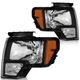 Pair Headlights For 2009-2014 Ford F150 F-150 Pickup Black Left & Right w/o Bulb