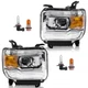 Headlights w/Bulbs Pair Chrome Projector w/o LED DRL for GMC Sierra | DOT SAE
