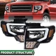 Headlights Fit For 2009-2014 Ford F-150 Black/Clear LED DRL Head Lamps Pair