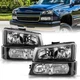 Black Headlights Bumper Lamps For 2003-2006 Chevy Silverado Headlamps Left&Right