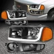 FOR 01-07 GMC SIERRA/YUKON DENALI LED DRL BLACK AMBER HEADLIGHTS+BUMPER LAMPS