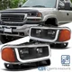 Fit 99-06 GMC Sierra Matte Black Headlights Corner Bumper Lamps w/ LED Bar Strip