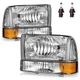 Headlights W/Bulbs for 1999-2004 Ford F250 F350 F450 F550/2000-2004 Ford Excu...