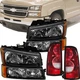 Black Housing Amber Corner Headlights +Tail Lights Fit Chevy Silverado 2003-2006