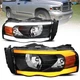2X Headlights w/ LED Tube For 2002-2005 Dodge Ram 1500 2003-2005 2500 3500 LH+RH